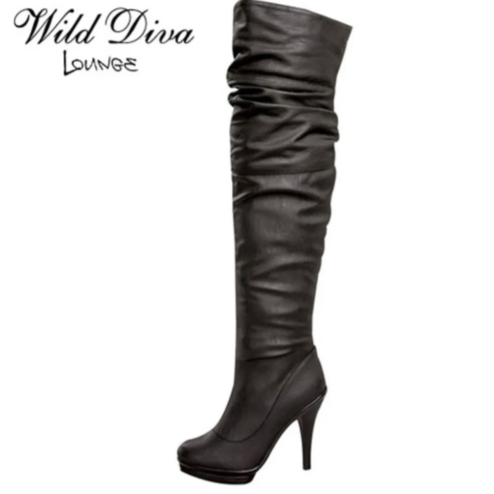 Wild Diva Black Lounge Over The Knee Platform Boots in Size 8.5